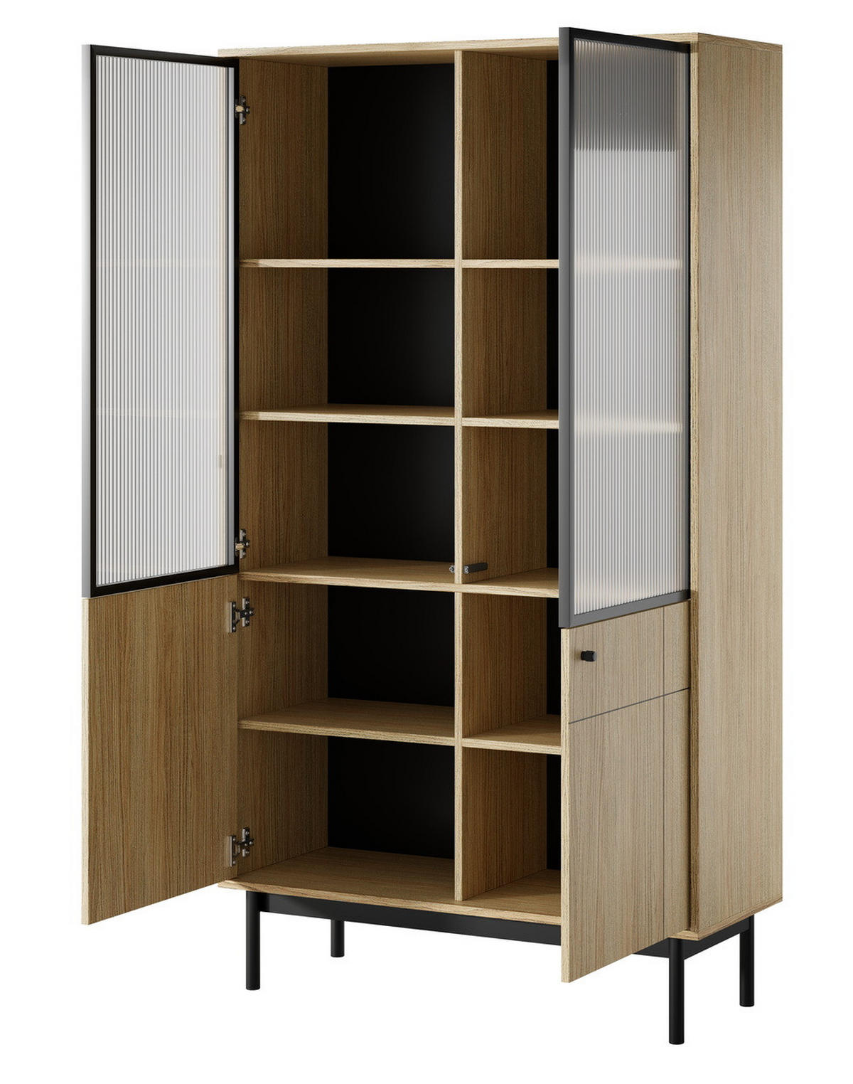 VITRINE 100 cm Lunaris 2 Türen, geriffelter Glasfront, Eiche Linea - Eichefarben, Holz (103/185/39cm) - Emporius