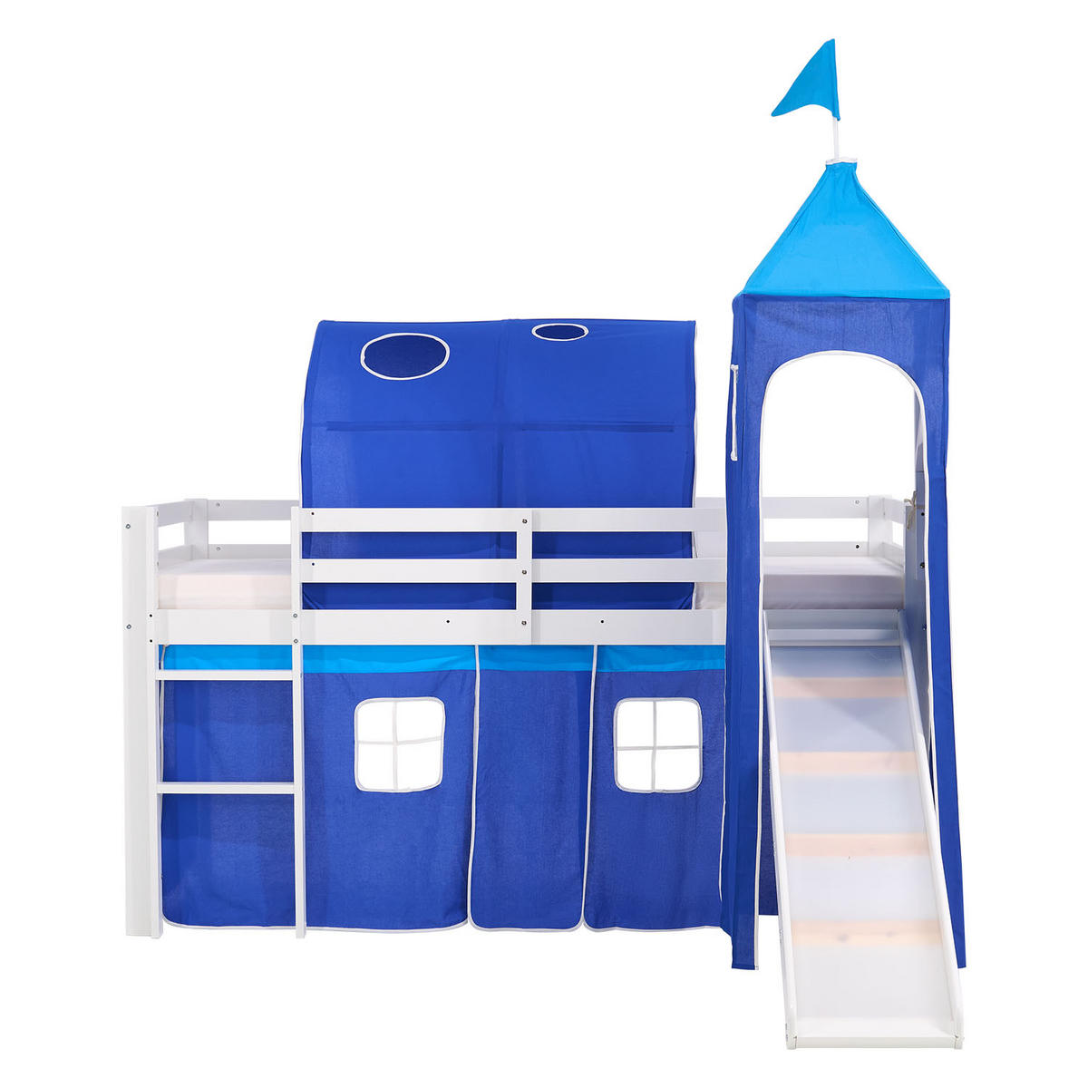 HOCHBETT 90/200 cm in Blau mit Lattenrost + Matratze - Blau/Weiß, Holz - Homestyle4u