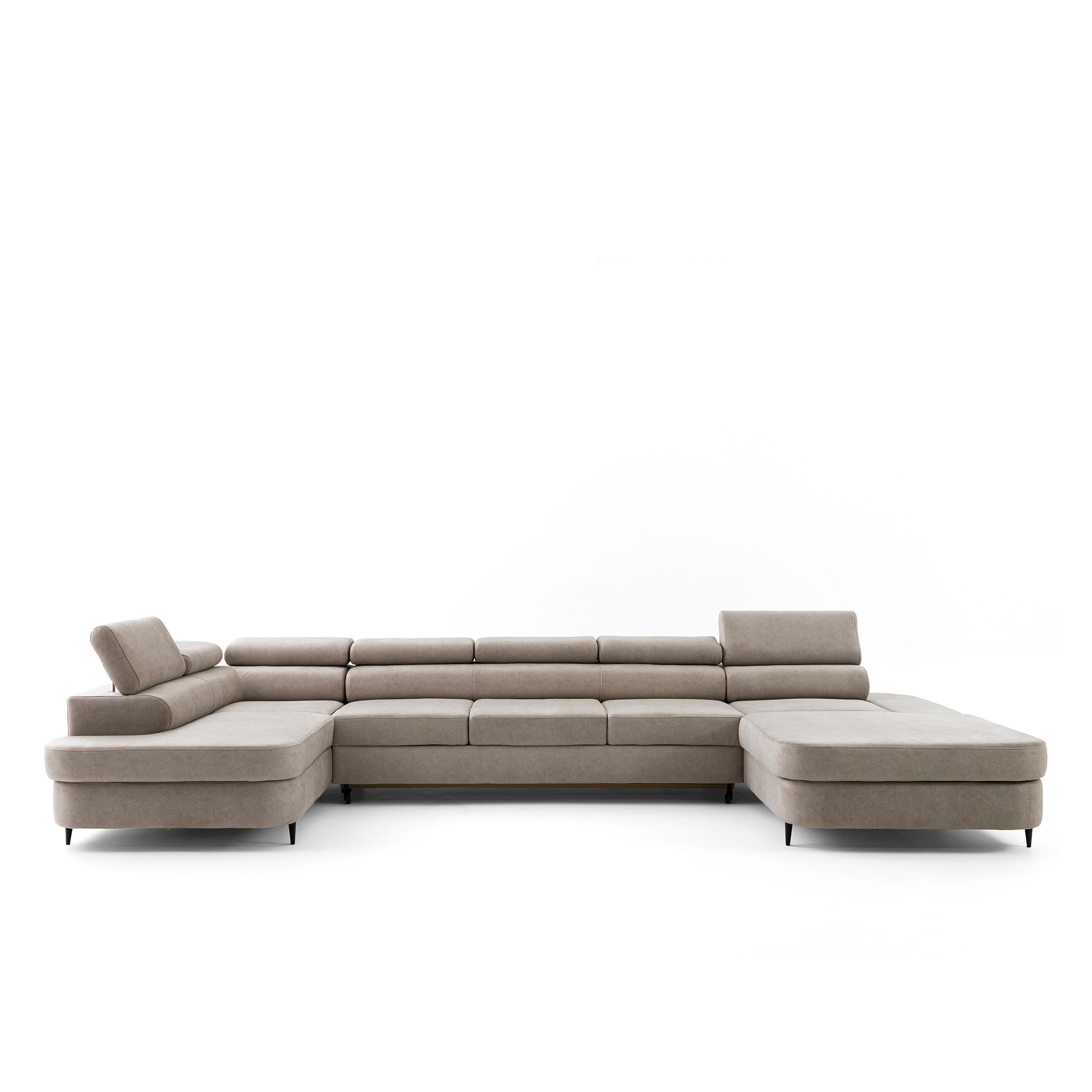 ECKSOFA U-Form PRIAM MAXI U Links mit Schlaffunktion 125x317 Velours Beige - Beige/Schwarz, Holz/Textil (203/91/400cm) - Muffo