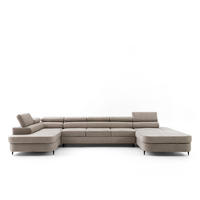 ECKSOFA U-Form PRIAM MAXI U Links mit Schlaffunktion 125x317 Velours Beige - Beige/Schwarz, Holz/Textil (203/91/400cm) - Muffo