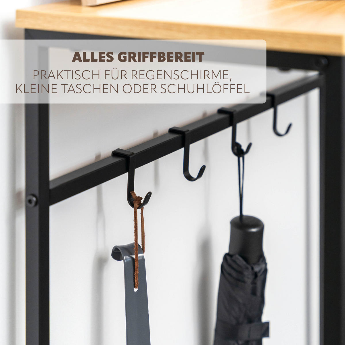 KONSOLENTISCH mit Holzablage, schwarz - Schwarz, Metall (30/70/89.5cm) - eluno