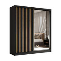 SCHWEBETÜRENSCHRANK Cabinio Schwarz Eiche Artisan 200/216/61 cm – mit Spiegel und Lamellen - Walnussfarben/Schwarz, Holzwerkstoff/Kunststoff (200/216/61cm) - AX Living