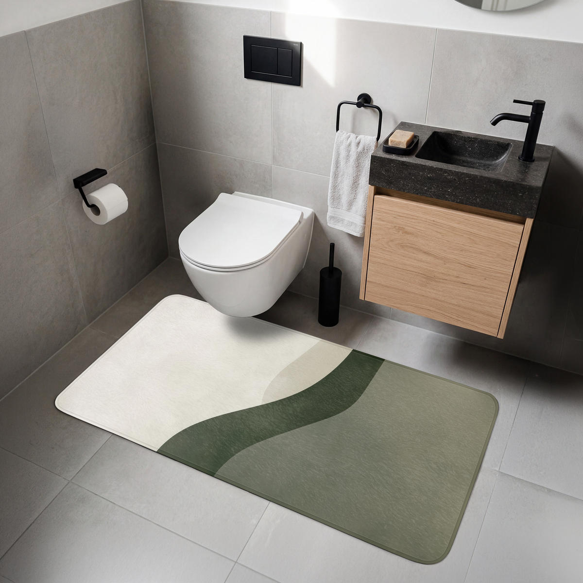 WC-VORLEGER Japandi - Grün - Abstrakt - Modern WC Teppich 120x60 cm - Grün, Kunststoff/Textil (120/60cm) - OnlyWow