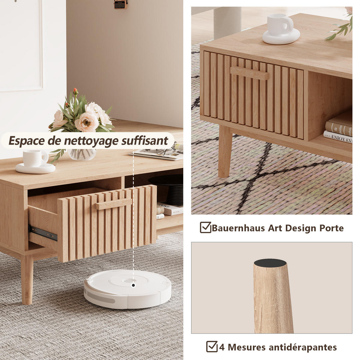 TV LOWBOARD 100x50x43 cm Holz Natur modern - Goldfarben, Holz (100/43/50cm) - LEBENLANG