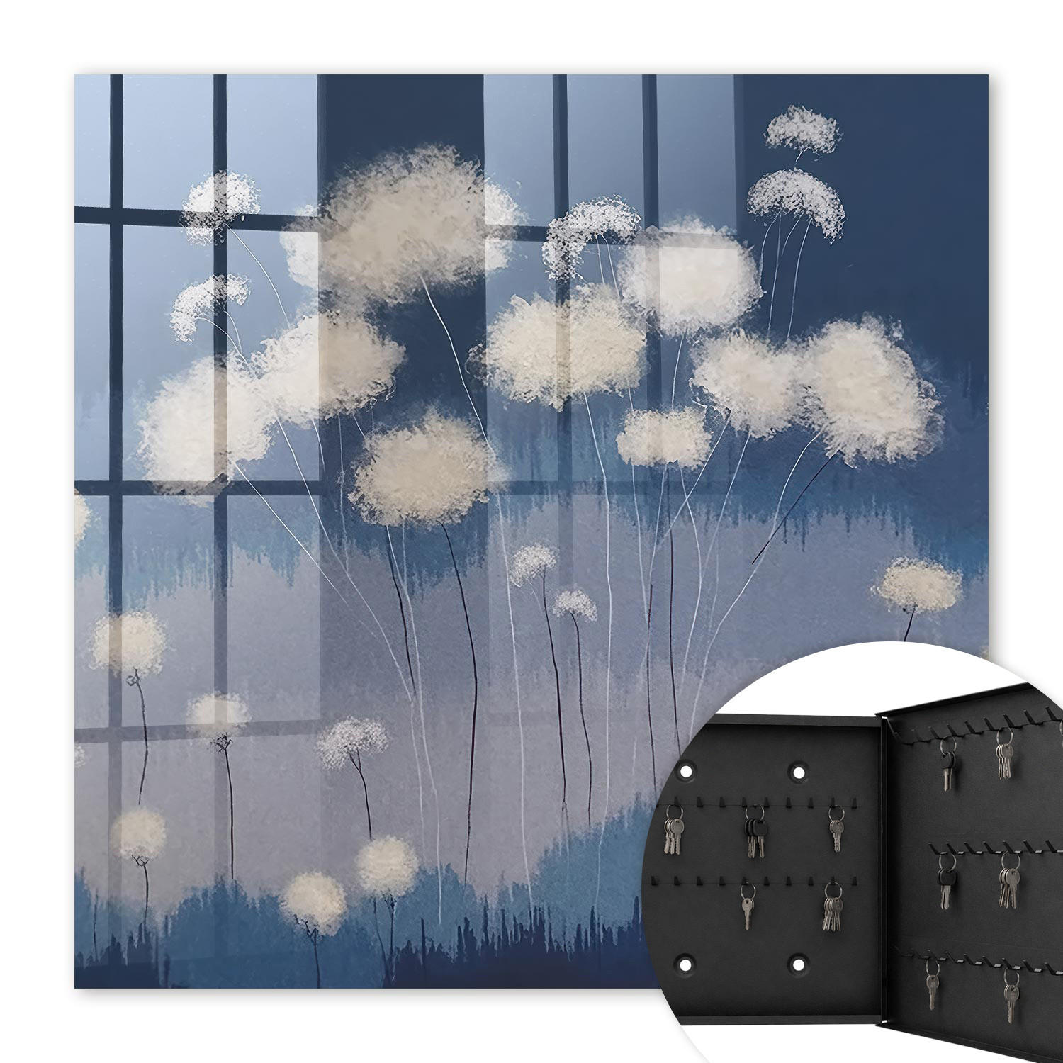 SCHLÜSSELBOX Schwarz 30x30 cm- Türöffnung nach rechts - Löwenzahn - Blau, Metall (30/30/5cm) - TULUP