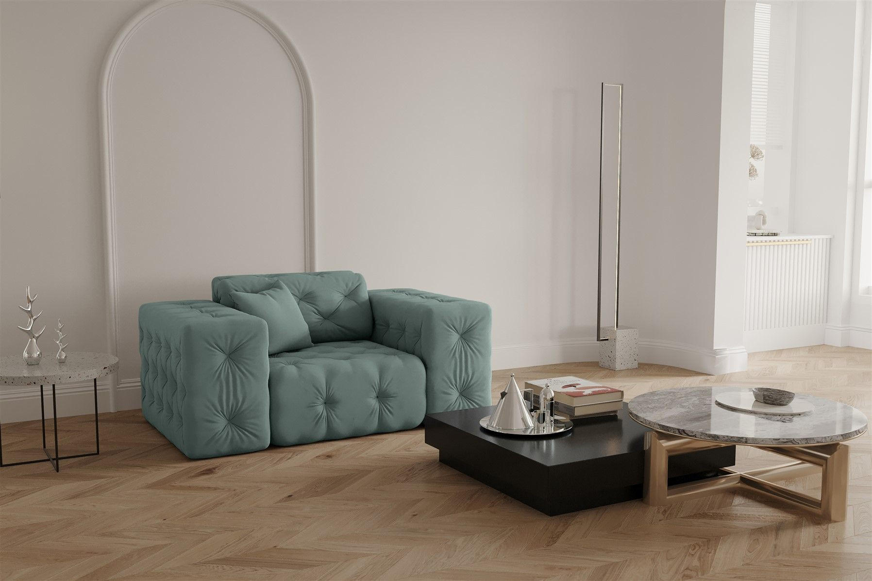 SESSEL Chantal - Salbeigrün, Holzwerkstoff/Textil (121/78/96cm) - Fun Möbel