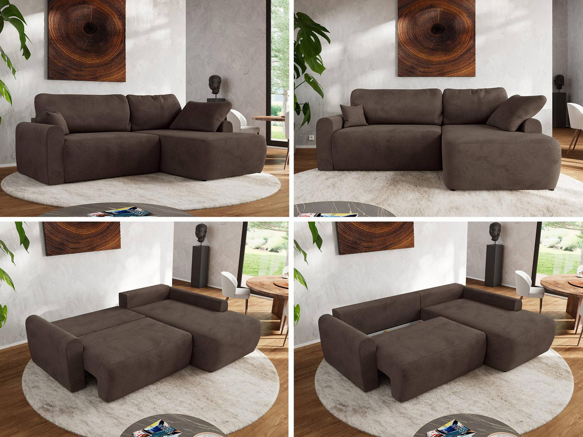 ECKSCHLAFSOFA CUBO L Braun Velvet - rechts - Schwarz/Braun, Kunststoff/Textil (187/273cm) - MKS