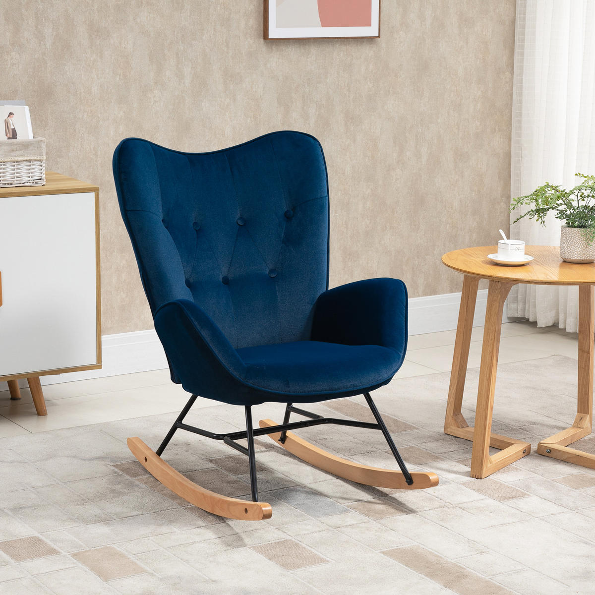 SCHAUKELSTUHL, ergonomisch Schwingsessel, Armlehnsessel, Stillsessel, Blau - Blau, Textil (70/96/65cm) - HOMCOM