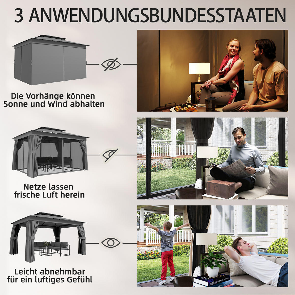 PAVILLON Metall Polyester Dunkelgrau - Dunkelgrau, Textil/Metall (300/270/380cm) - Outsunny