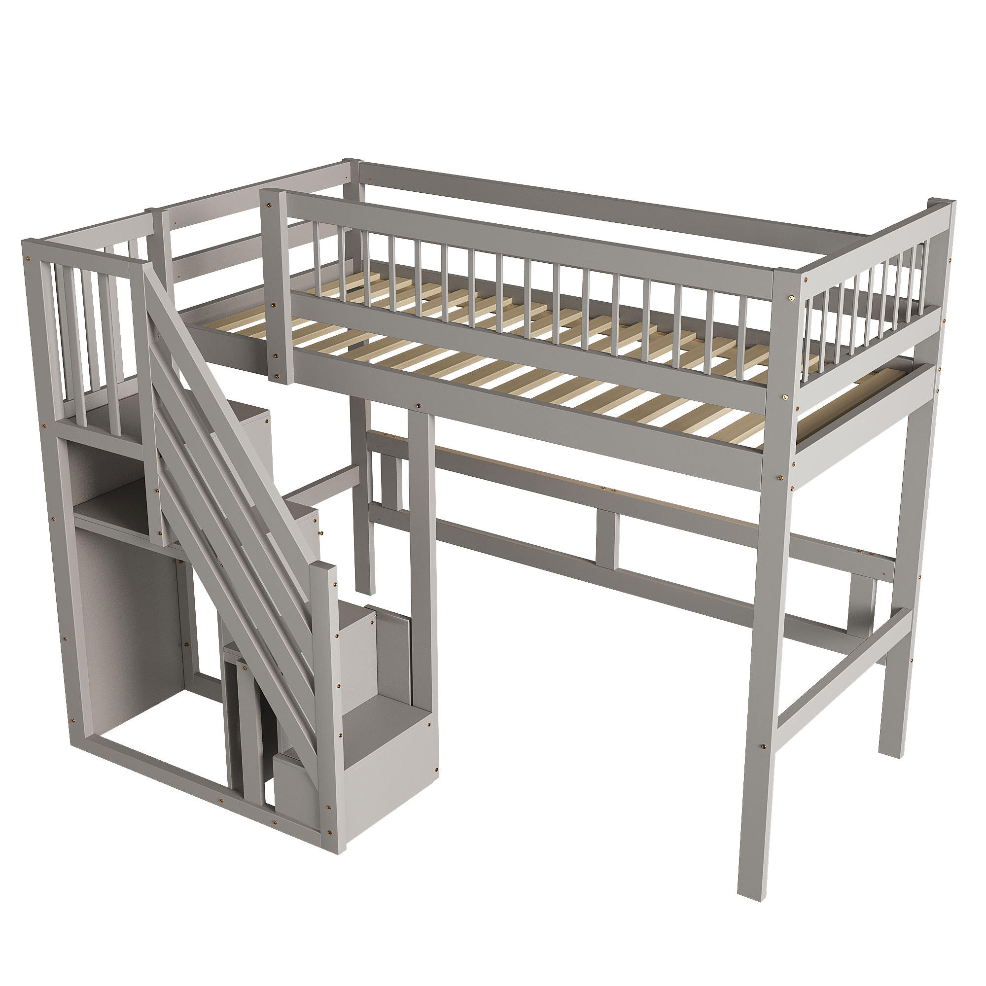 HOCHBETT 90/200 cm grau aus Holz mit Aufbewahrungstreppe - Grau, Holzwerkstoff (90/200cm) - OKWISH