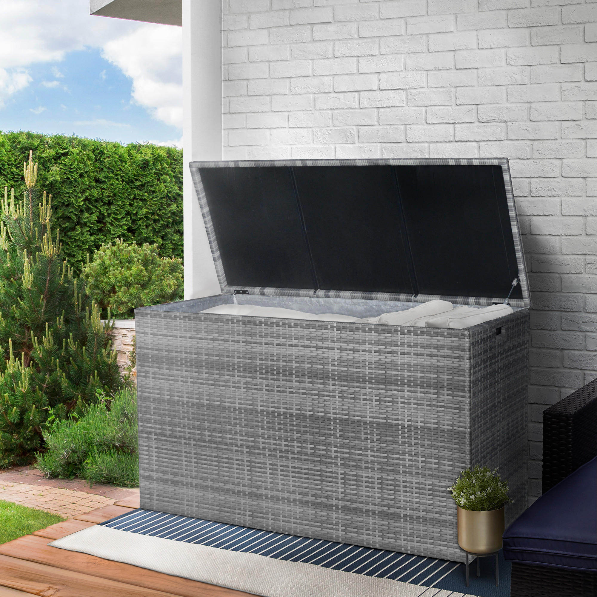 Thumbnail - Teamson Home Kissenbox, Grau, Metall, 59.7x80x80 cm, Aufbewahrung & Schutzhüllen, Gartenboxen