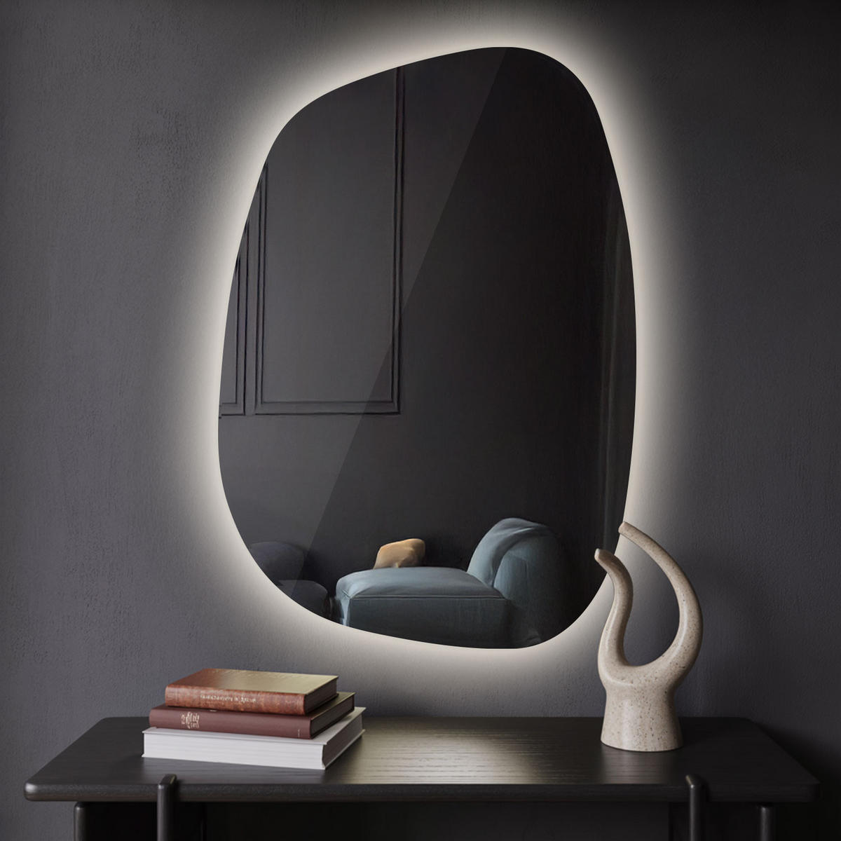 LED SPIEGEL 90,9 x 66 cm Unregelmäßige Form Neutralweiß 4000K - Transparent, Glas (90.9/66/0.4cm) - TULUP