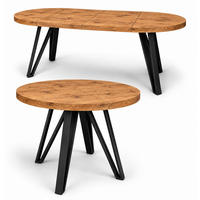 ESSTISCH rund ausziehbar 90/190/76 cm, Eiche Craft, 54 cm Tischplatte + Industrial Metallgestell Schwarz - Eichefarben/Schwarz, Holzwerkstoff/Metall (90/190/76cm) - Damale Möbel