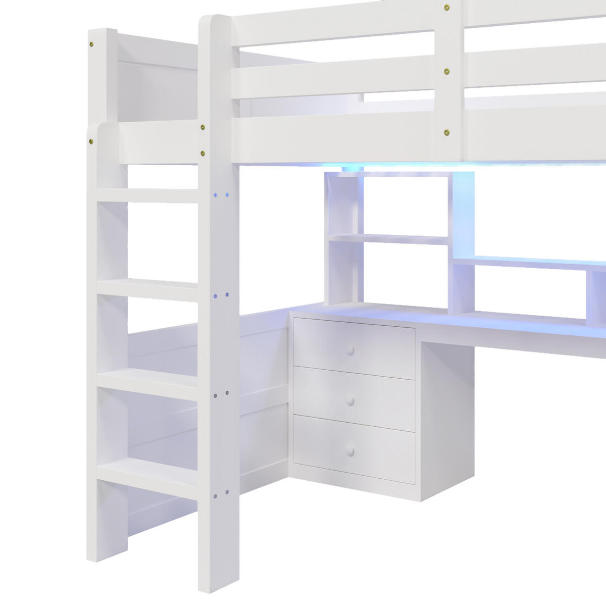 HOCHBETT 140/200 cm DE-04505, mit LED, Kleiderschrank und Schreibtisch in Weiß - Weiß, Holz/Holzwerkstoff (140/200cm) - ComfortXL