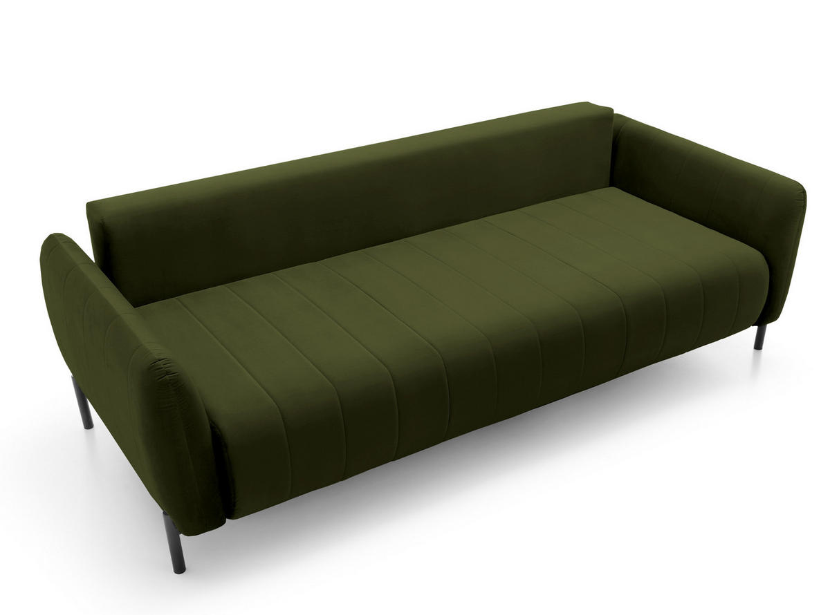 SCHLAFSOFA Neva Olivgrün Velours 234 cm - Schwarz/Olivgrün, Textil/Metall (234/90/100cm) - Selsey