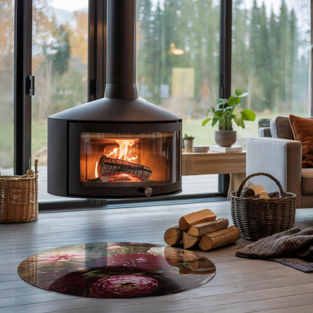 GLASPLATTE für Kamin Ø 90 cm - Weinrot, Glas (90/90/0.4cm) - TULUP