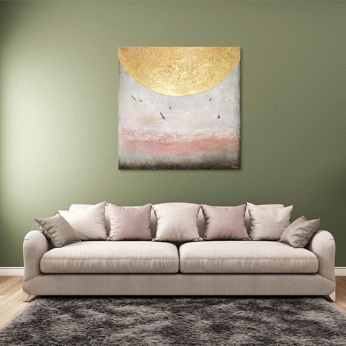 GEMÄLDE Sonnenenergie II auf Keilrahmen 80x80 cm - Goldfarben, Holz (80/80cm) - YS-art gallery