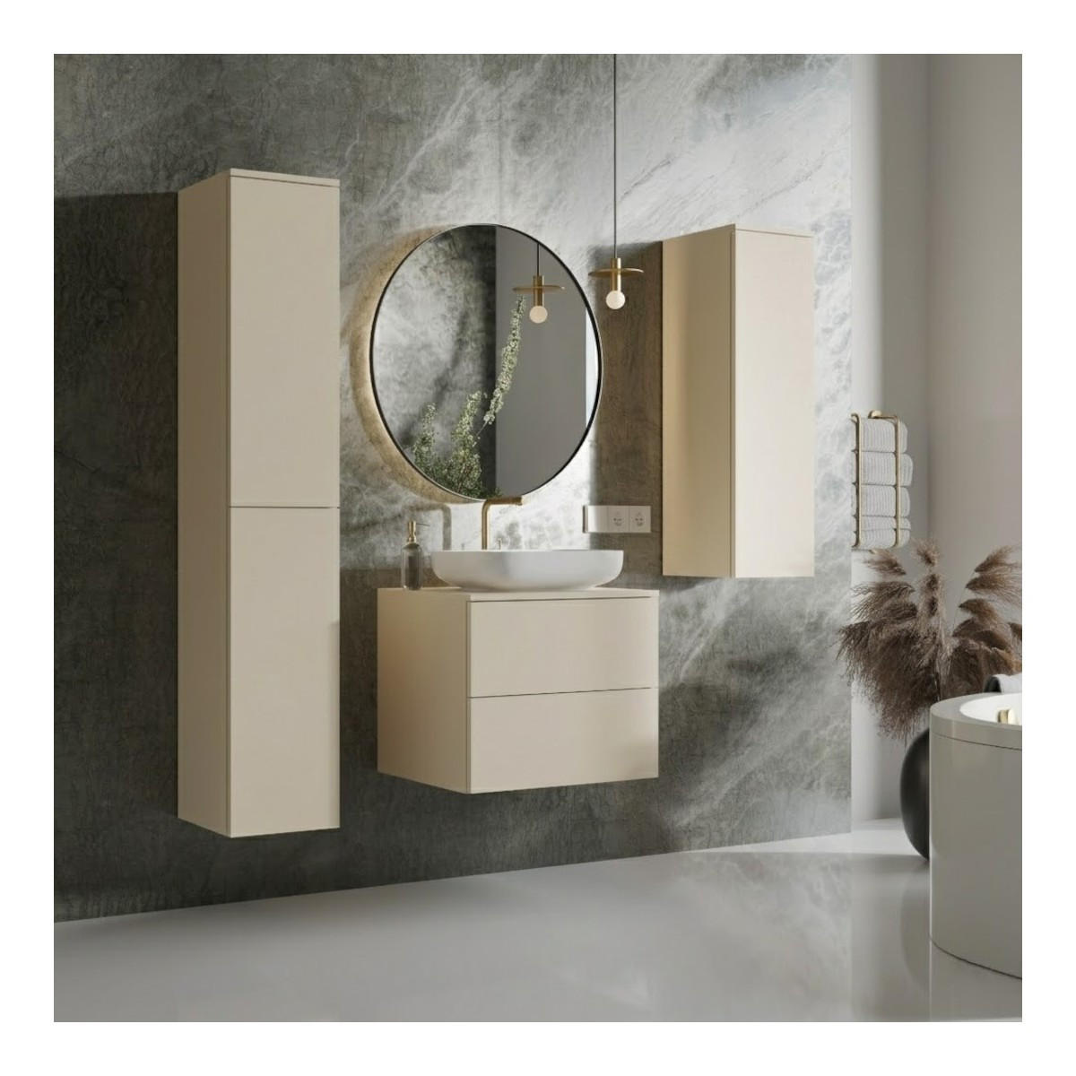 BADMÖBEL-SET Color Macadamia 3-Teilig (2S 60 + 1D 100 + 2D 160) - Beige, Holzwerkstoff (120/160/45cm) - mzm24