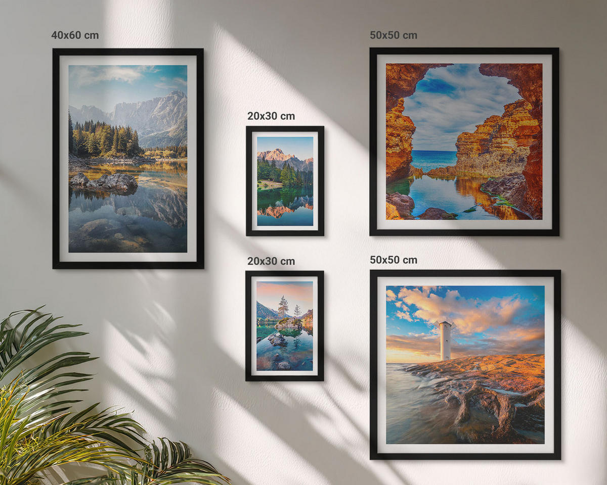 WANDBILDER 5er-Set - 50x50 cm & 20x30 cm & 40x60 cm Schwarzer Rahmen - Aussicht Paris New York Treppen - Schwarz, Kunststoff (40/60cm) - ArtPrintCave