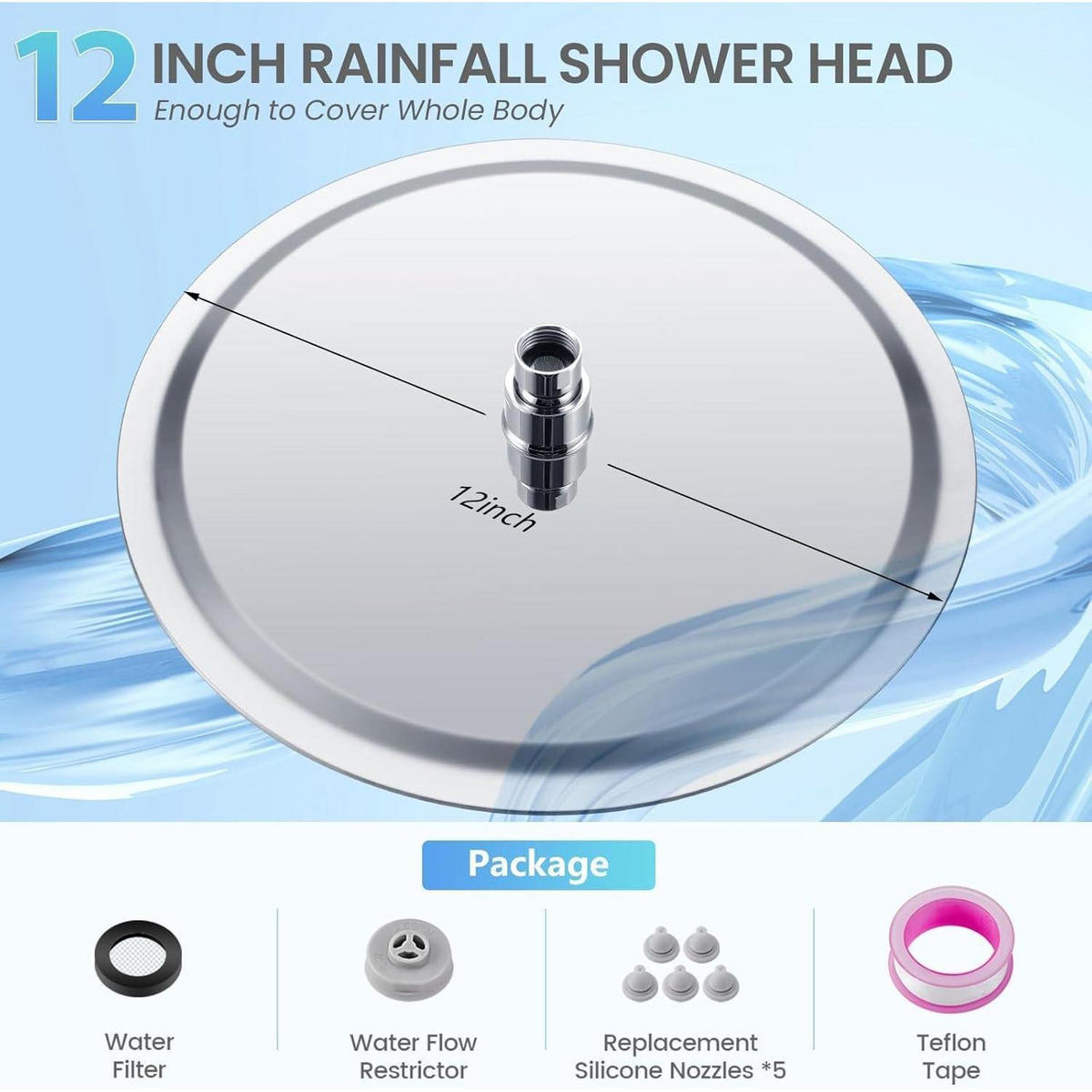 REGENDUSCHE 30 cm Chrom Edelstahl Wassersparend - Silberfarben, Metall (30.5/12.7/30.5cm)