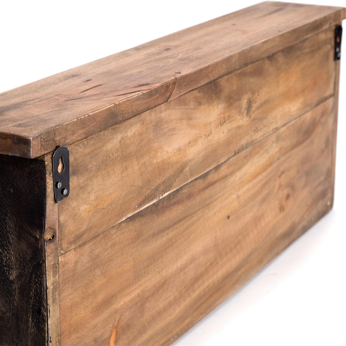 WANDGARDEROBE VINTAGE 70 Recyclingholz massiv, 4 Doppelhaken, 4 Fächer, Ablage 04 schwarz-natur - Graubraun, Holz (70/27/11cm) - DESIGN DELIGHTS