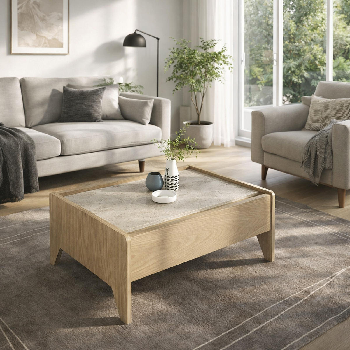 MOEBEL17 Couchtisch – Moderner Couchtisch mit Ablage – Wohnzimmertisch Design – Sofatisch – Minimalistischer Tisch Wohnzimmer – Rechteckiger Couchtisc - Naturfarben, Holzwerkstoff (60/77/38cm)