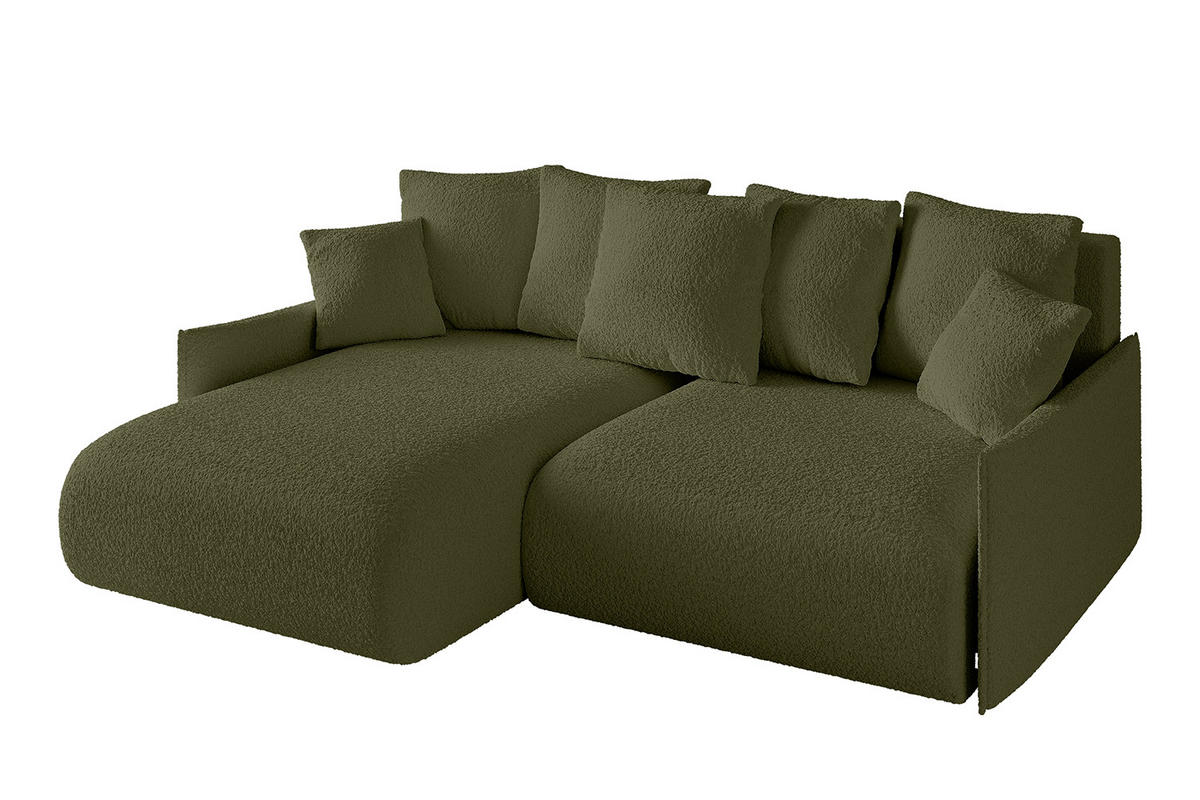 ECKSOFA mit Schlaffunktion und Bettkasten ONESK-L -v1 208x165x40 Grün Bouclé - Grün, Holzwerkstoff/Kunststoff (208/165cm) - ALTDECOR