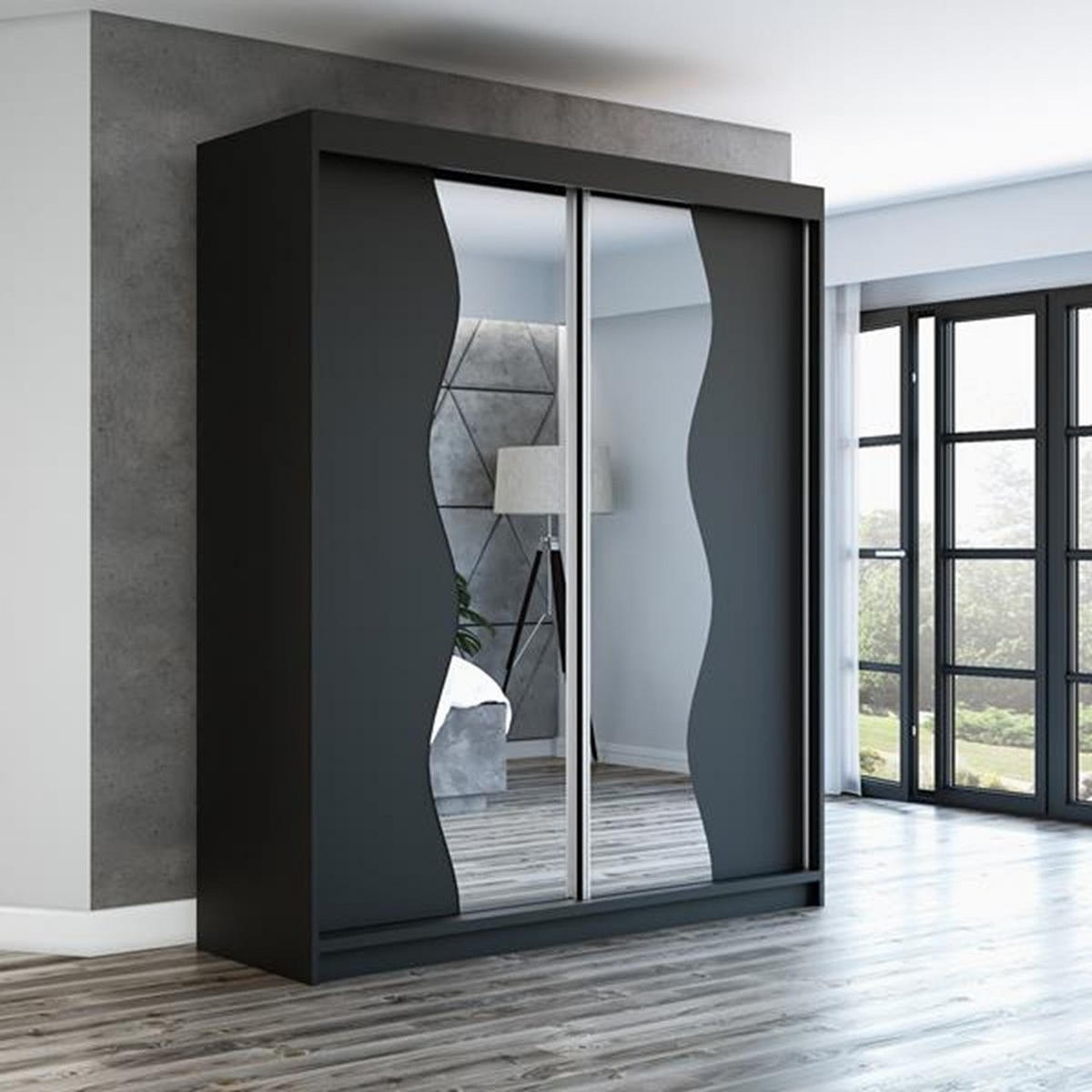 SCHWEBETÜRENSCHRANK 160 CM RIMA Farbe: Schwarz / schwarz / schwarz - Schwarz, Holzwerkstoff (160/215/59.5cm) - A&J MöbelLand