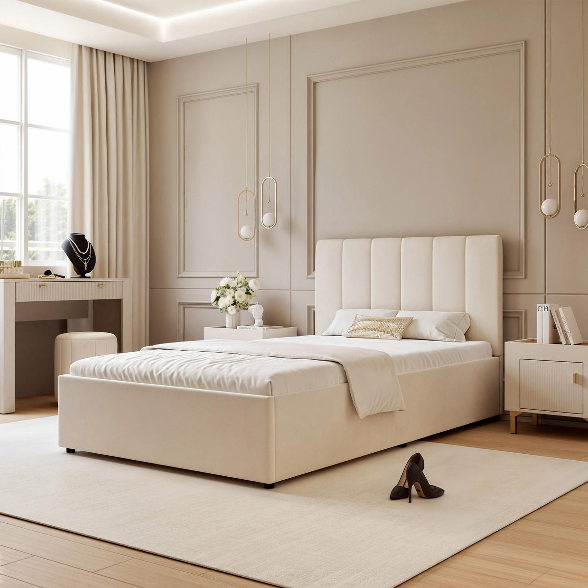 POLSTERBETT AVENA 120/200 cm Bettkasten, Beige - Beige/Schwarz, Holzwerkstoff/Textil (120/200cm) - Idohome