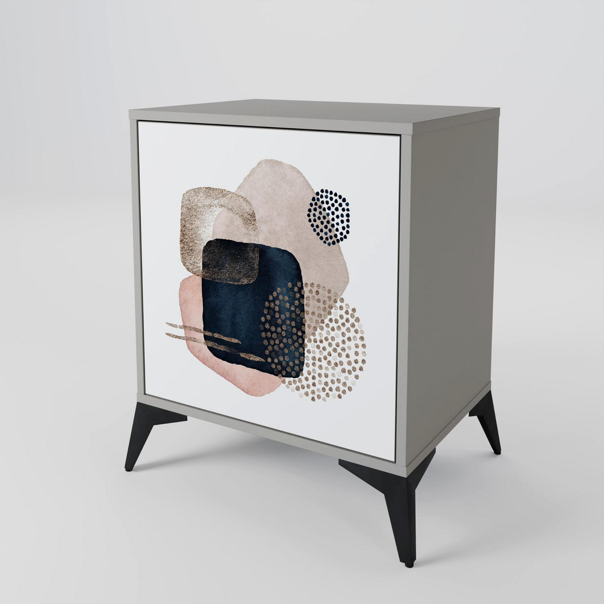 SIDEBOARD COLORFUL SHAPES, Grau, 57,5x42x75,5 cm, Goldfarbene Metallfüße - Goldfarben/Multicolor, Holzwerkstoff/Metall (57.5/75.5/42cm) - SpaceRebels