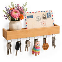 SUPORT pentru chei natural bambus 6 cârlige - maro deschis, lemn/metal (26/5/7cm) - Relaxdays