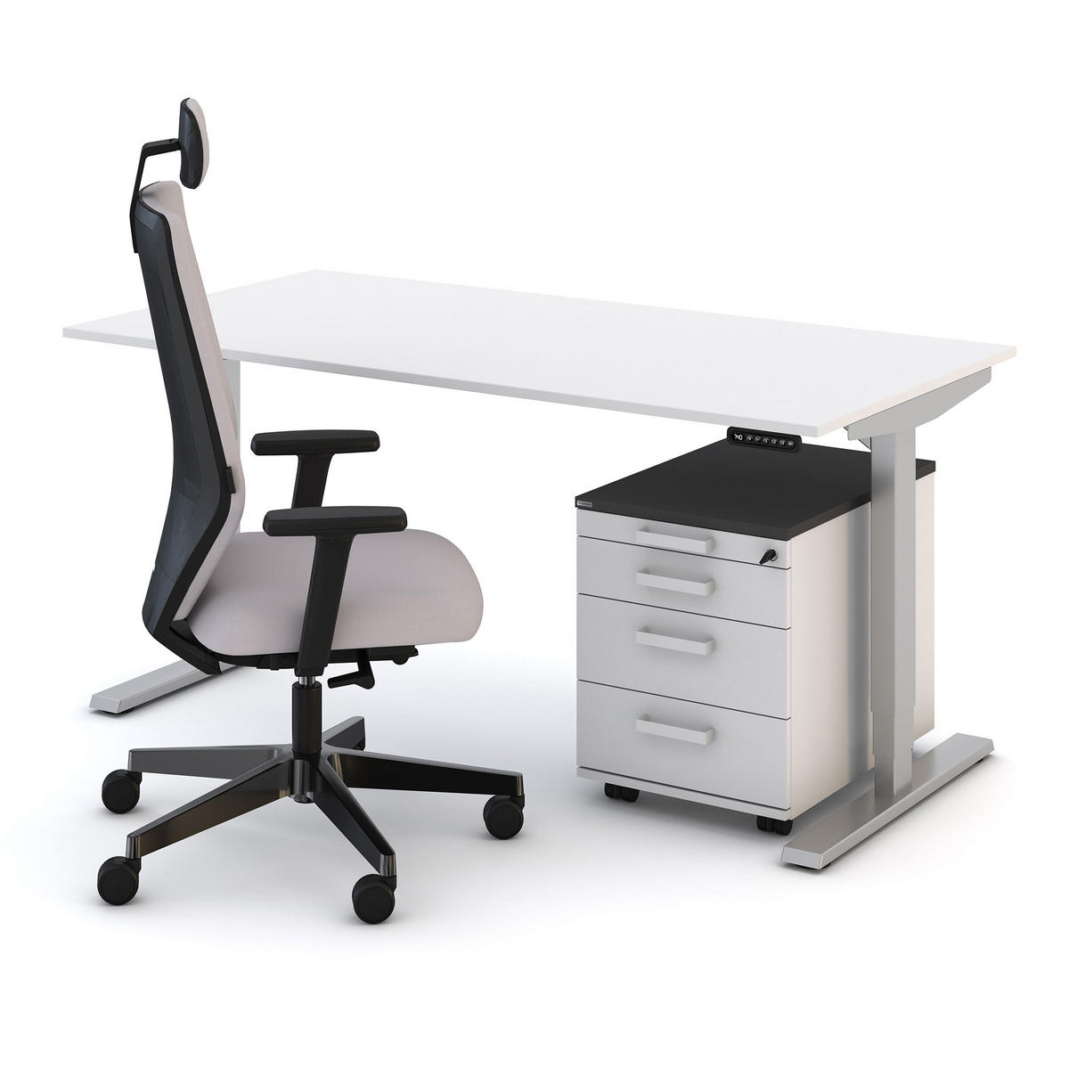 DREHSTUHL Bürostuhl Streamo mit Polsterrücken und Kopfstütze / wie Sitz Hellgrau Ergonomischer Polsterrücken - Hellgrau, Textil (48/132/63.5cm) - ASSMANN