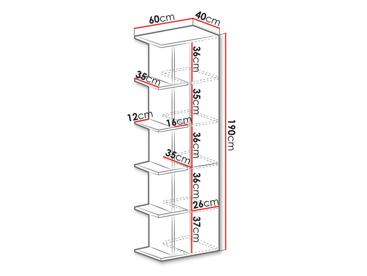 REGAL Planet 05 - Eichefarben/Schwarz, Holzwerkstoff (60/190/40cm)