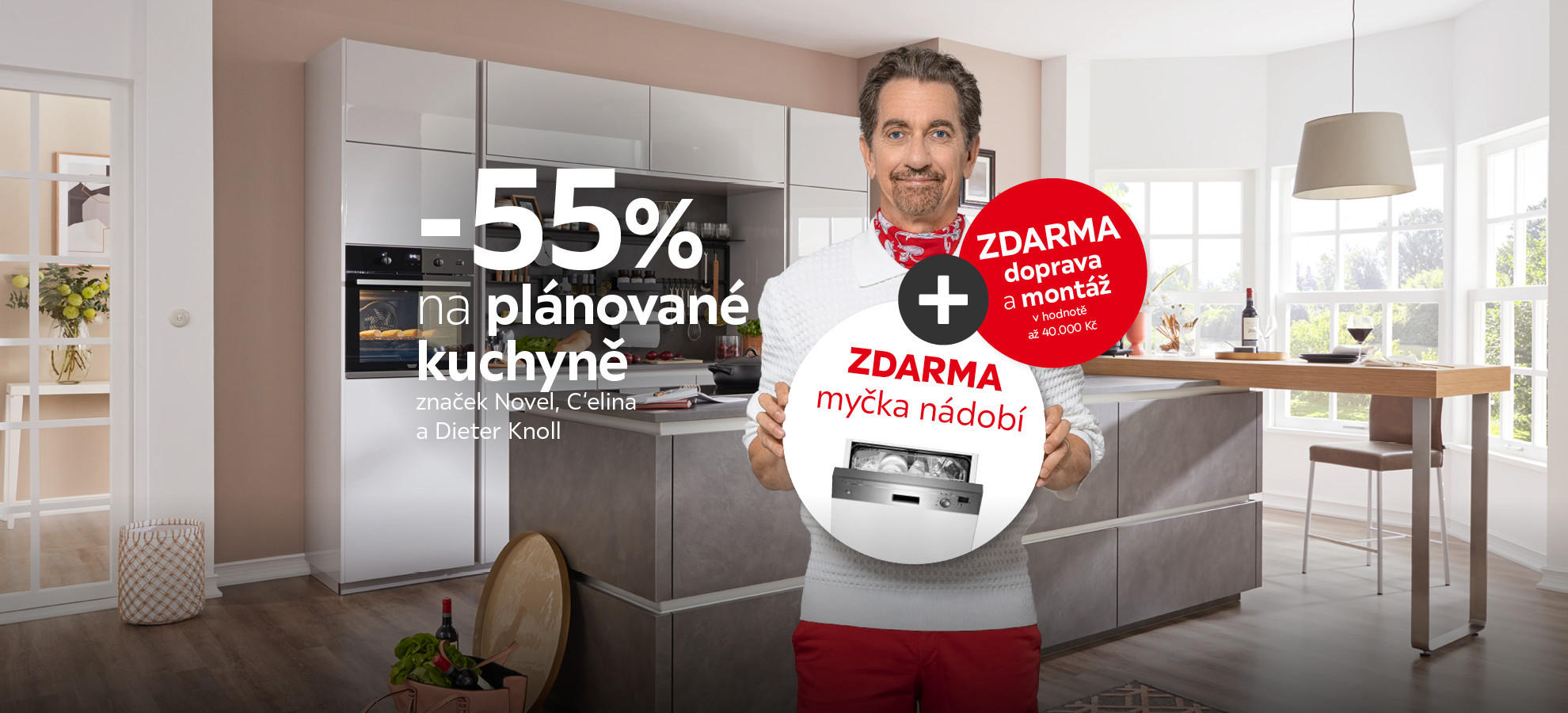 -55 % na plánované kuchyně, myčka nádobí, doprava a montáž zdarma 