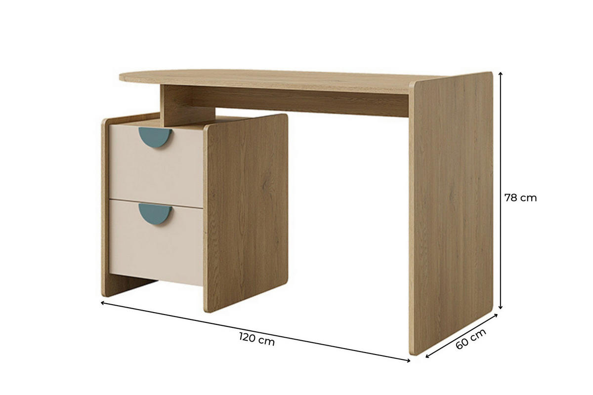 KINDERSCHREIBTISCH LEXO 12 120/78/60 cm in Eiche Cremona/Macadamia/Meeresblau - Blau/Eichefarben, Holzwerkstoff (120/78/60cm) - Deine Möbel 24