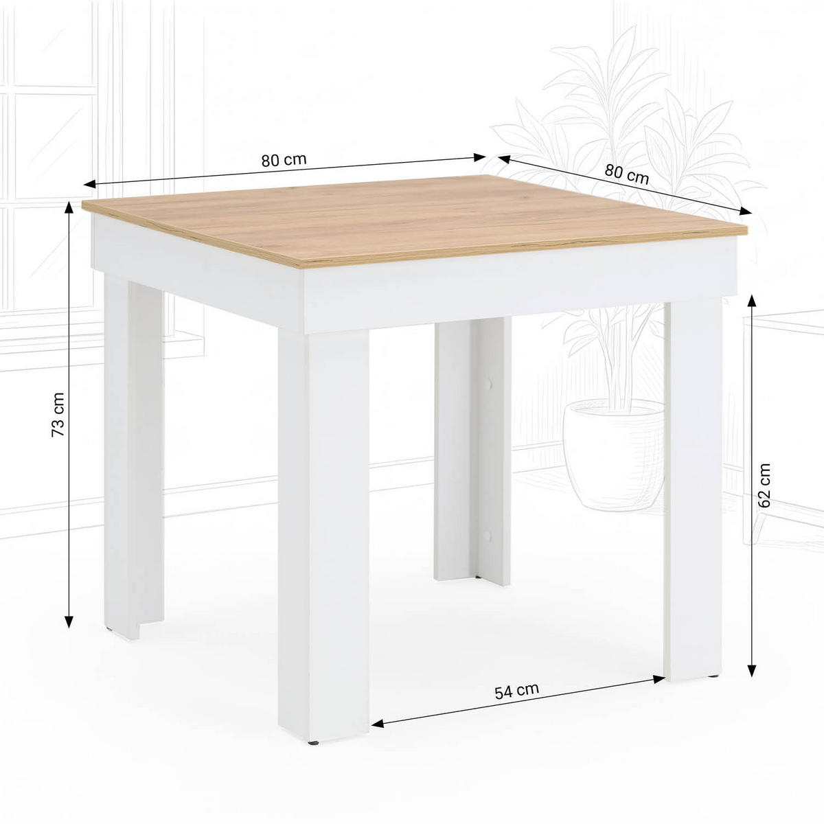 ESSTISCH in Naturfarbe 80/80/73 cm Holz - Weiß/Naturfarben, Holzwerkstoff (80/80/73cm) - Homestyle4u