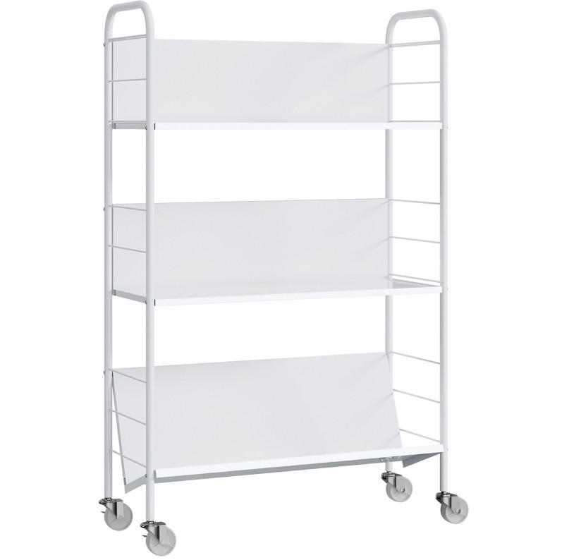 BÜCHERREGAL 69/26/108 cm mit 3 Ebenen, Rollen und Metallgestell, platzsparend, Weiß - Weiß, Metall (69/108/26cm) - Redom