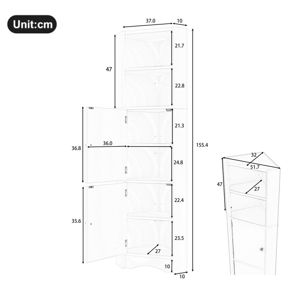 HOCHSCHRANK 51,7/32/155,4 cm aus MDF mit dreieckiger Eckform Weiß - Weiß, Holzwerkstoff (32/155.4/51.7cm) - Modenvie