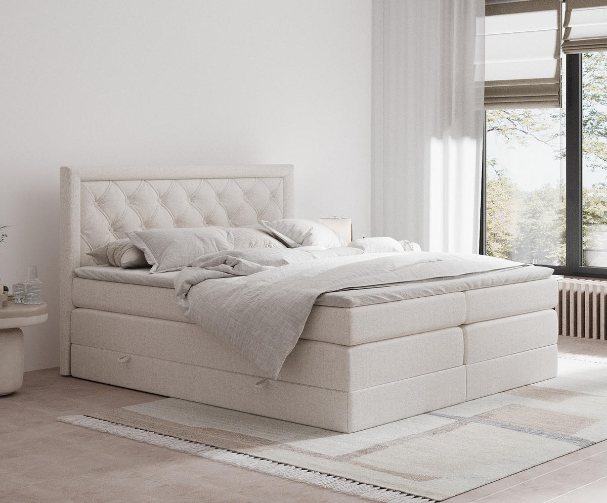 BOXSPRINGBETT Aurelia Beige 200/200 cm - Beige/Schwarz, Holz/Holzwerkstoff (200/200cm) - Maison de Reve