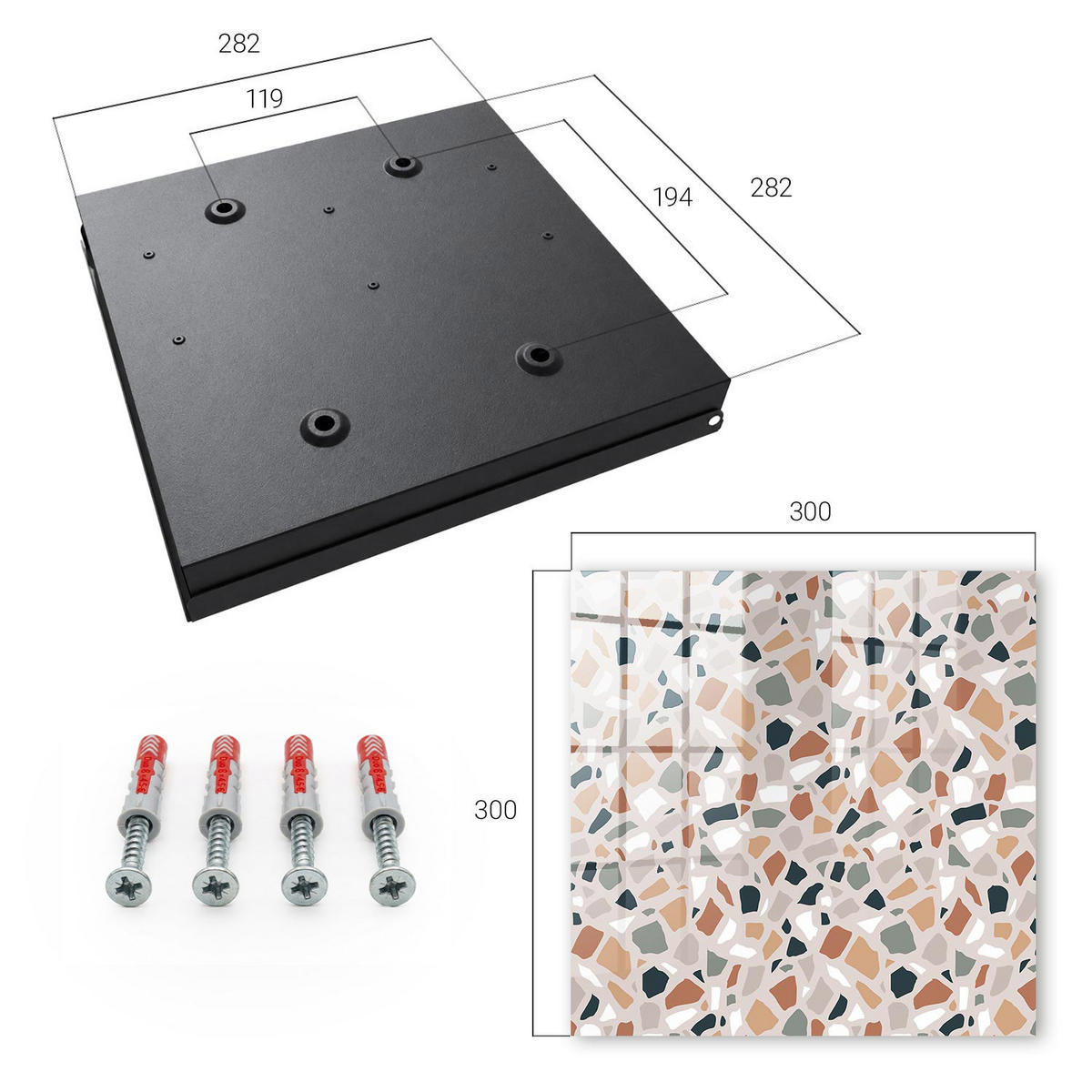 SCHLÜSSELBOX Schwarz 30x30 cm- Türöffnung nach rechts - Steinmosaik - Beige, Metall (30/30/5cm) - TULUP