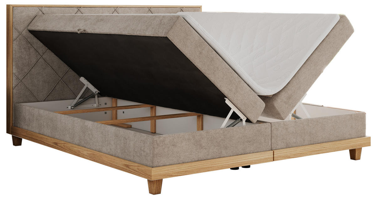 BOXBETT CAICOS 160/200 - Beige Struktur - H4 - Beige, Holz/Textil (160/200cm) - MKS