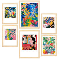 POSTER Set Mit 6 Blumig & Auffällig Matisse A3 & A4 Rahmen Aus Hellem Holz - Beige, Papier (29/3cm) - Nacnic
