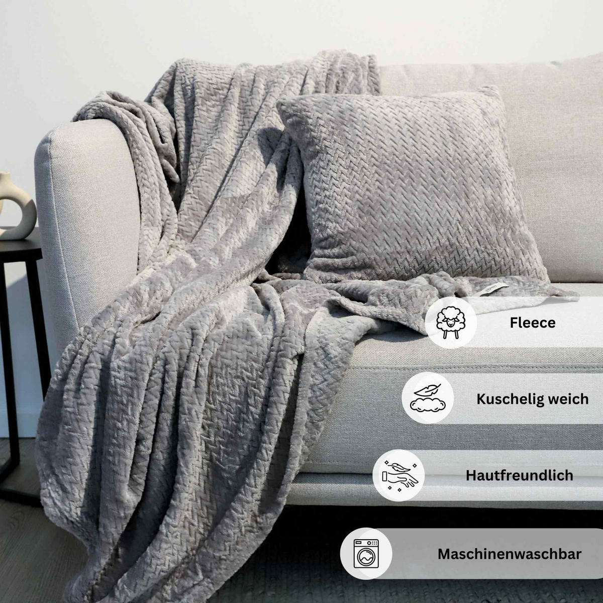 WOHNDECKE MIT DEKOKISSENHÜLLE COMFY-2 - Grau, Textil (140/190cm) - Esprit