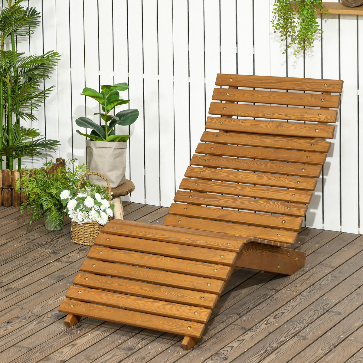 GARTENLIEGE - Teakfarben, Holzwerkstoff (170/77/66cm) - Outsunny