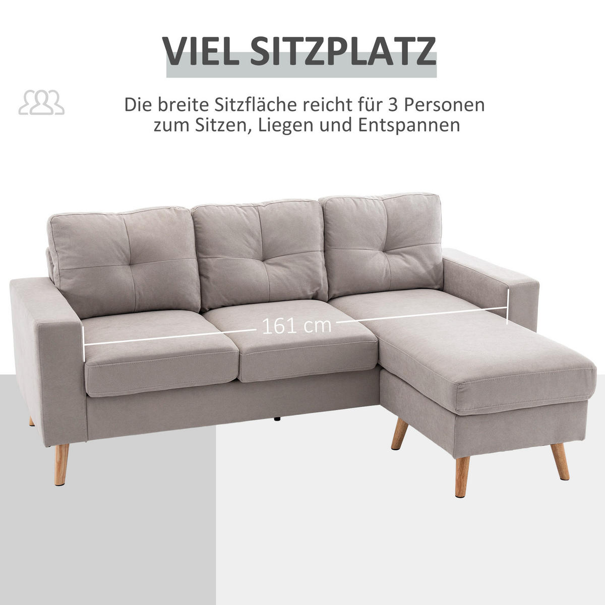 ECKSOFA Eckcouch in L-Form, Eckgarnitur in Leinenoptik Couchgarnitur Hellgrau - Hellgrau, Textil (136/193cm) - HOMCOM