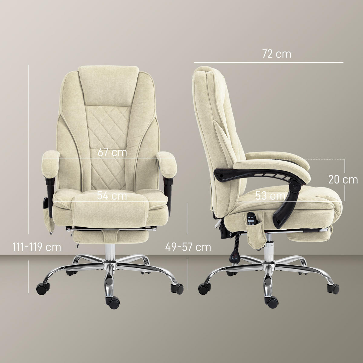 CHEFSESSEL DE-11727 mit Massage- & Heizfunktion Beige - Beige, Textil (72/119/67cm) - ComfortXL
