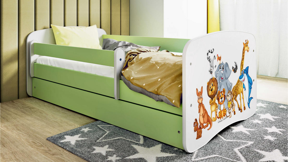 KINDERBETT Tiere mit Schublade 140/70 80/61/144 - Grün, Holzwerkstoff (70/140cm) - RAUMHIRSCH FURNITURE
