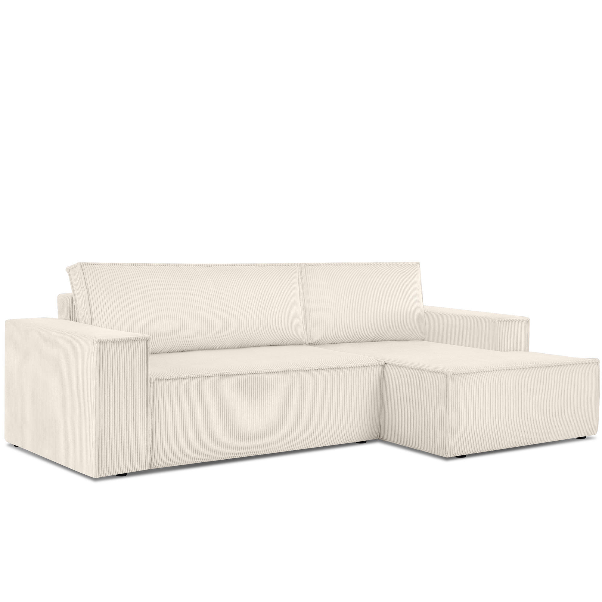 ECKSCHLAFSOFA-RECHTS NAPI in Pet Friendly Cord-Stoff, ecrufarben - Creme/Schwarz, Textil (262/148cm) - KONSIMO®