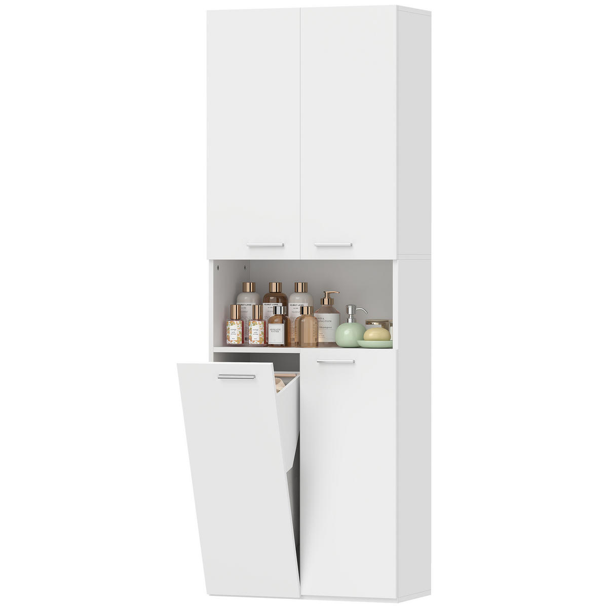 HOCHSCHRANK DE-08529 mit ausklappbarem Wäschekorb Weiß - Weiß, Holzwerkstoff (60/174/30cm) - ComfortXL