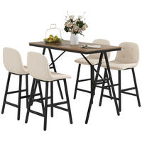 BARGARNITUR 5-teilig DE-07973 Tisch und 4 Stühle mit Knopfheftung Beige - Beige, Holzwerkstoff (60/91/120cm) - ComfortXL